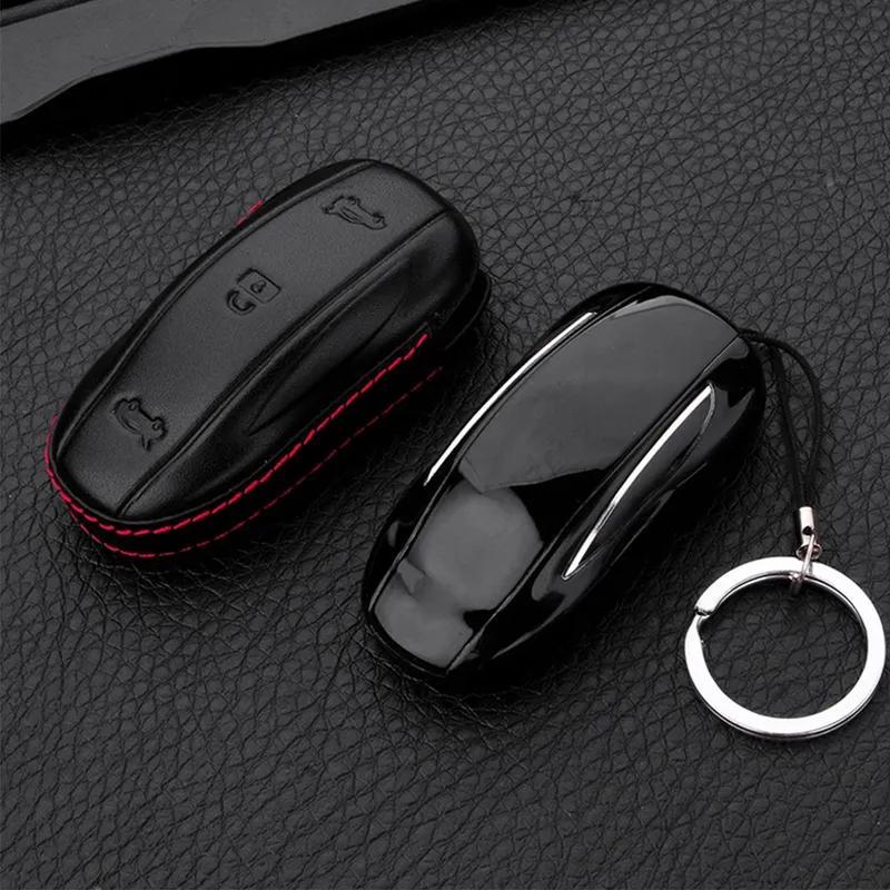 Car-Styling Real Leather Anti-Drop Key Case For Tesla Model X Protected Holder Automobile Remote Covers Shell Auto Accessories