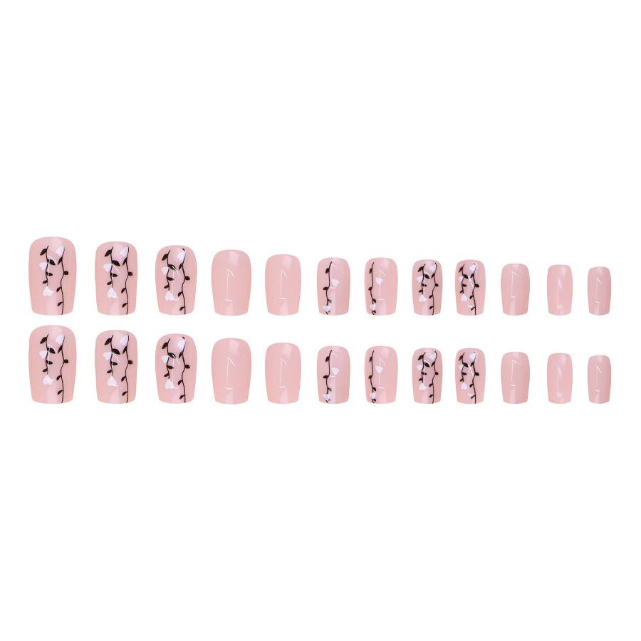 24 Pieces Pink Small Flowers and Grass Simple Decoration Short New Product Temperament White Manicure Autumn and Winter Temperament White Wear