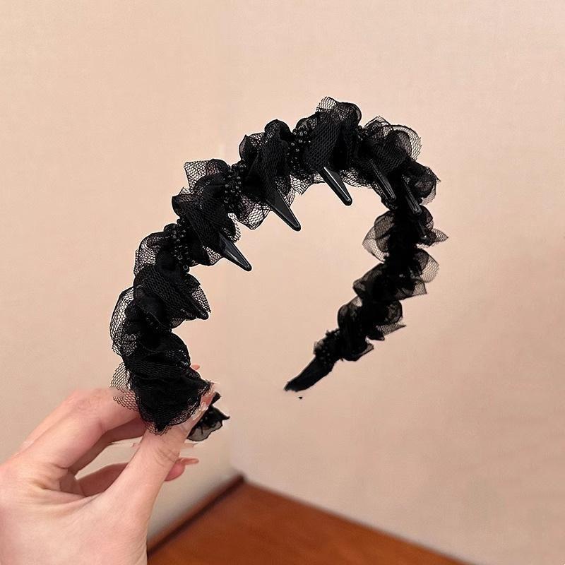 Hepburn-Style Elegant Non-Slip Headband with Frilly Edge and Teeth