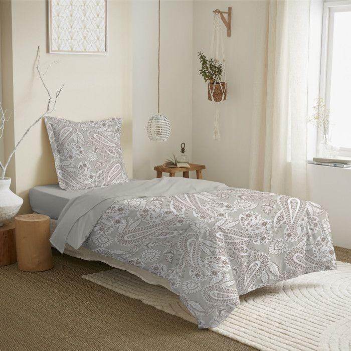 Parure de draps 3 pièces pour lit 90 x 190 cm Cachemire naturel