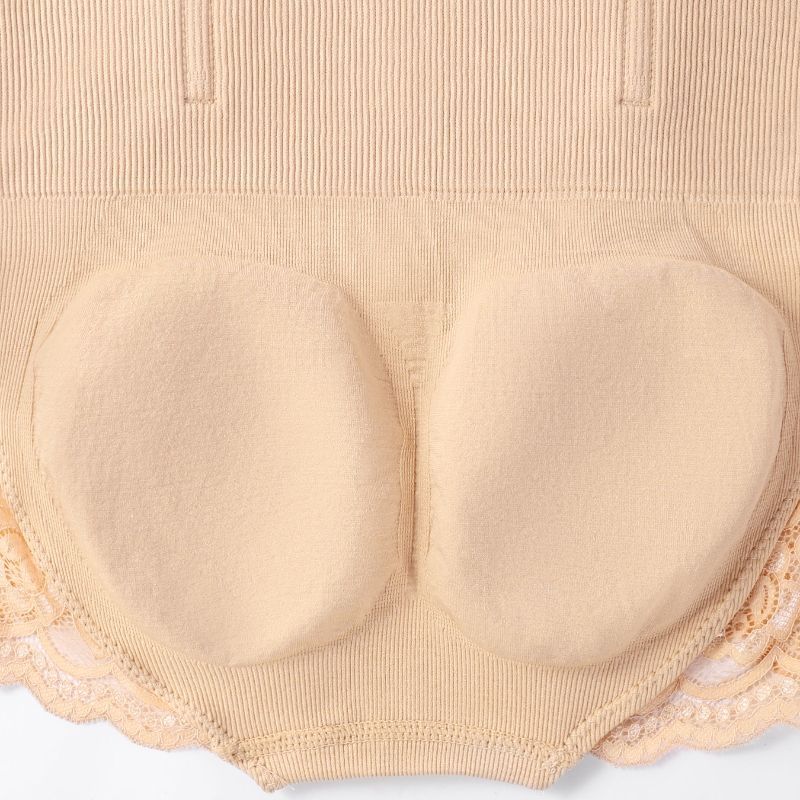 Women's High-Waisted Lace Trim Body Shaping Tummy Control Butt Lifting Triangle Panties with Boning Anti-Roll Edge