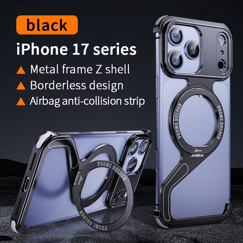 Hot Sale Luxury Z Shape Aluminum Magnetic Phone Case for I Phone 13 14 15 16 Pro Max with Kickstand Wireless Charging Cover
