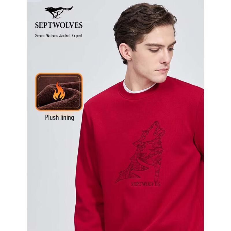 

SEPTWOLVES Men s Simple Autumn Winter Fleece Lined Crewneck Sweatshirt L