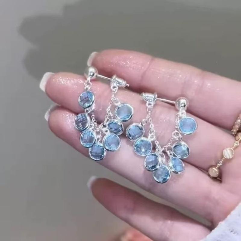 

Geometric Circle Blue Zircon Earrings For Women Girl Fashion Shiny Crystal Wedding Stud Earrings Birthday Zircon Gifts синий