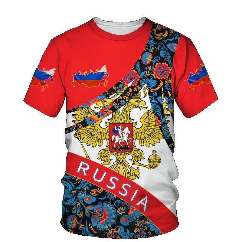 Russia Men's T-shirt Summer Casual Round Collar Russian Flag Short-sleeved Tops Tees Men Clothing