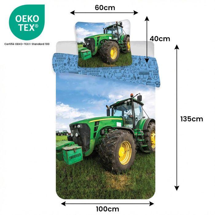 Parure de Lit - Junior - Tracteur - 100% Coton - Réversible - 40x60 cm Oreiller