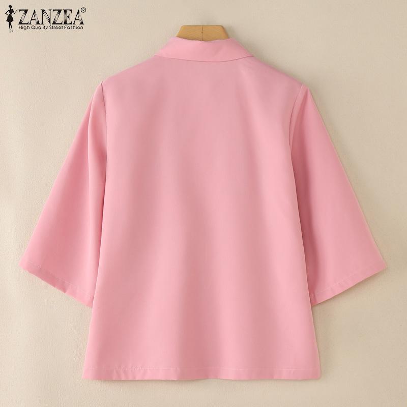 ZANZEA Women Casual Turn Down Collar 3/4 Sleeve Loose Print Blouse