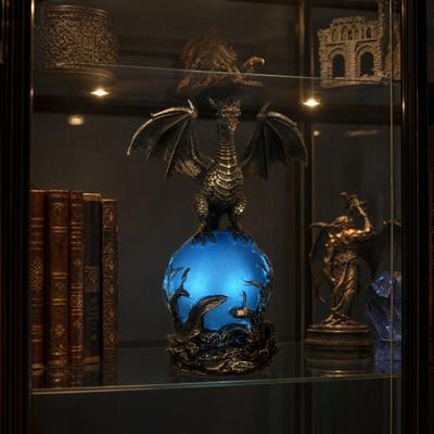 Dragon Statue with Ball, Dark Style Dragon Figurine, USB Powered Desktop Dragon Lamp Ornaments, Fantasy Gift for Men & Dragon Lovers