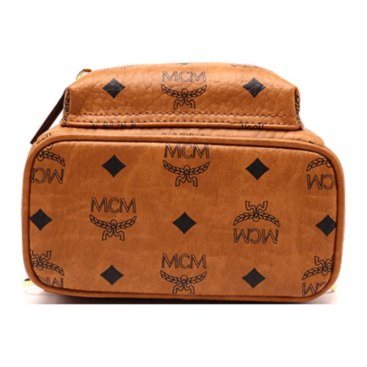 MCM Stark Classic Double-Sided Studded Coated Canvas And Leather Trim Backpack Mini Unisex backpack Brown Cognac MMKAAVE13CO001
