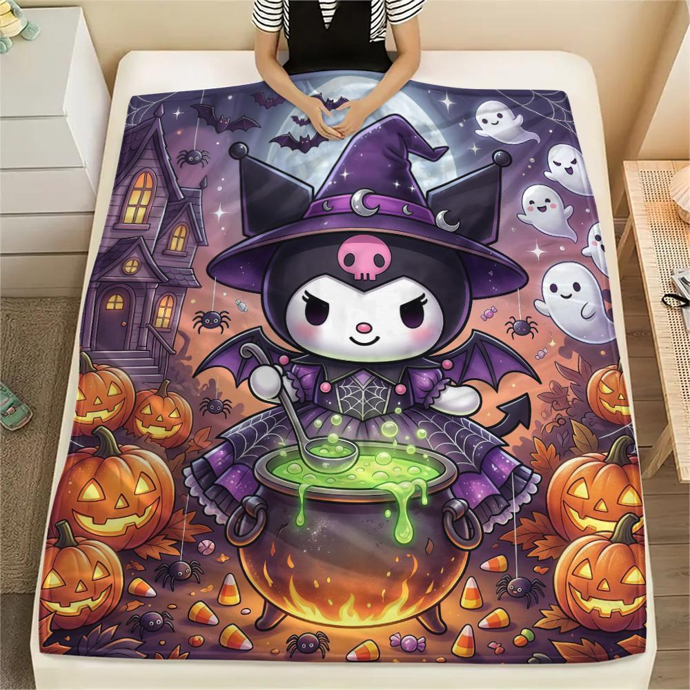 1PC Kuromi Print Flannel Blanket, High quality All Seasons, Home Decor, Warmth and Comfort, Perfect for Christmas Gifts