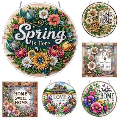 House Floral DIY 2D Flat Acrylic Diamond Painting Hanging Pendant Double-Sided Diamond 24cm for Adults Window Wall Decor