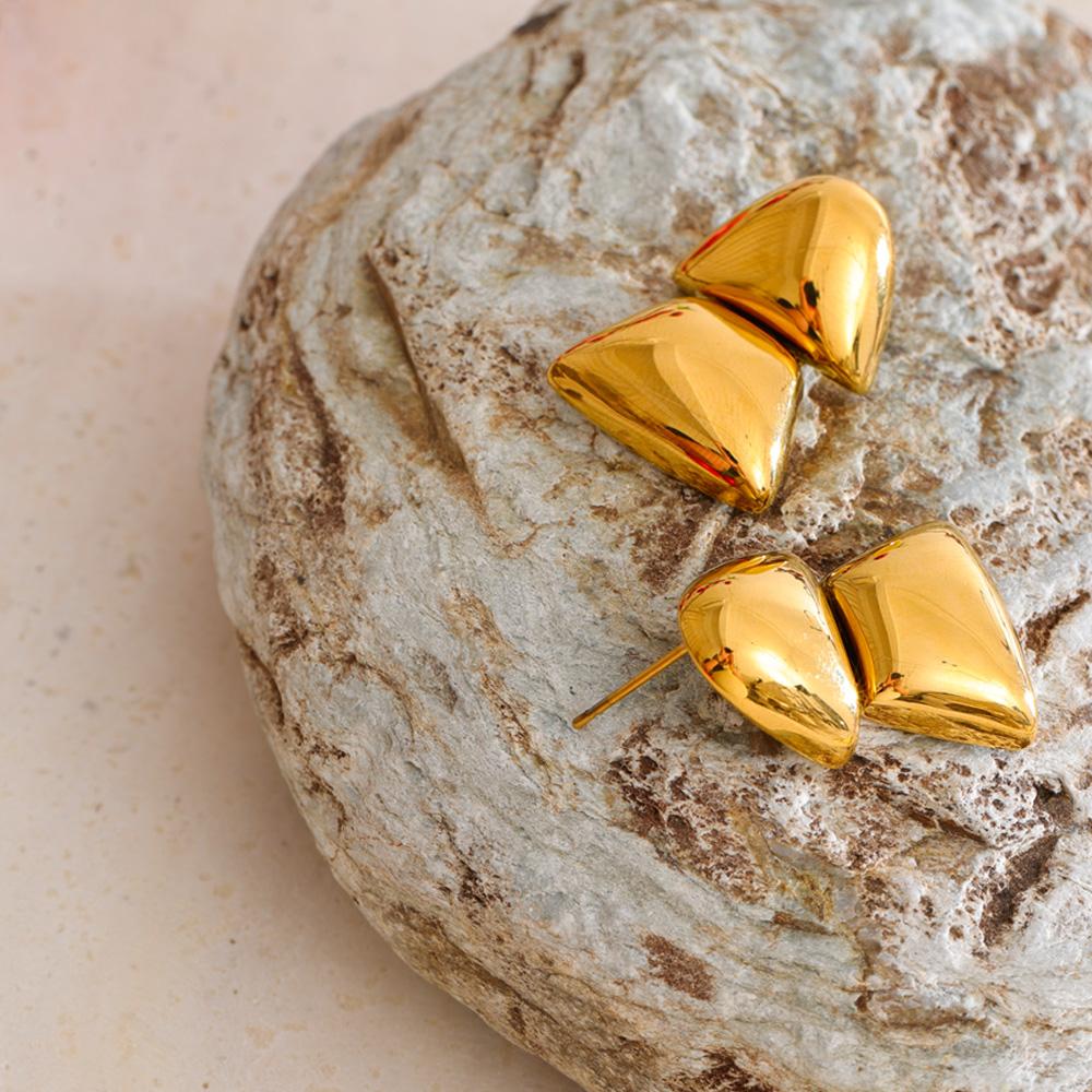 Eetit Smooth Stainless Steel Metal Triangle Drop Earrings 18K Golden Plated High Quality Cast Texture Jewelry Waterproof