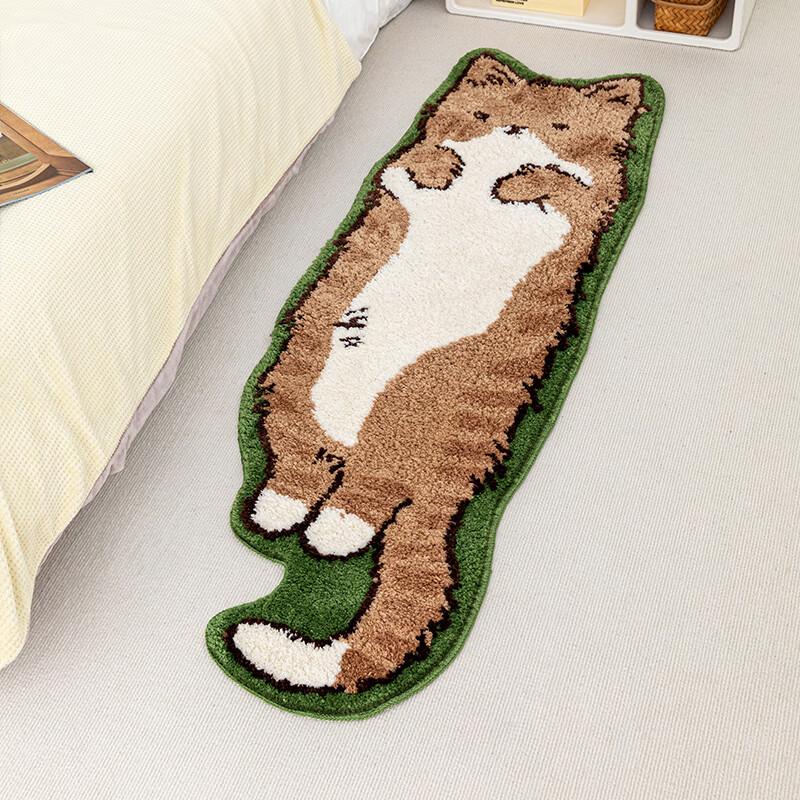 Shandian Cute Instagram-Style Cat-Shaped Plush Bedroom Carpet, Living Room Rug, Children's Blanket, Non-Slip Bedside Rug for Room