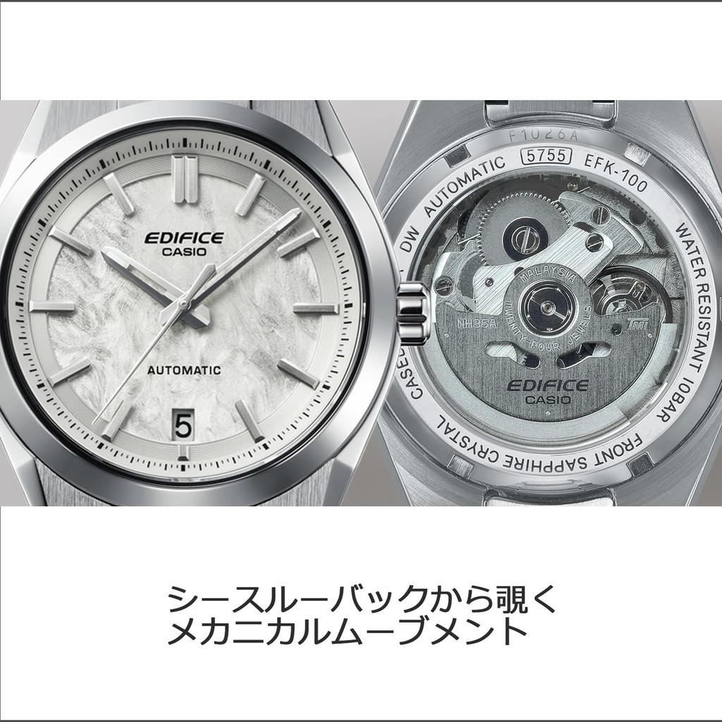 Casio Edifice Watch (Made in Japan) Mechanical Automatic Anti-Magnetic Watch with Sapphire Crystal, Men's White, EFK-100YD-7AJF