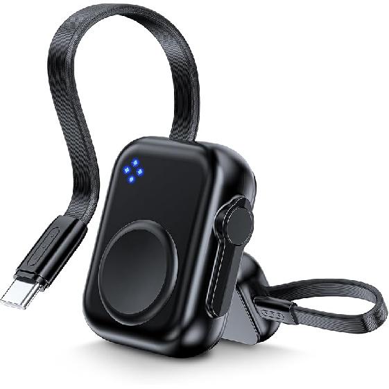 HUOTO 2024 Обновленное магнитное портативное зарядное устройство для Apple Watch iWatch, Power Bank 1400 мАч, Брелок, Быстрая беспроводная зарядка, Для путешествий