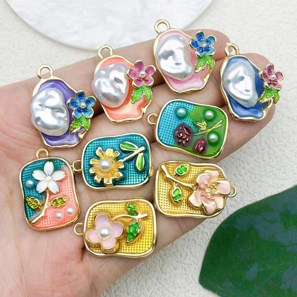 French Retro Enamel Flower Pendant: Light Luxury DIY Necklace & Hair Accessory