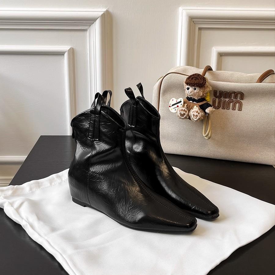 Women s Black Leather Ankle Boots Square Toe Design Classic French Essential Fashion Footwear 35 чёрный 3590₽