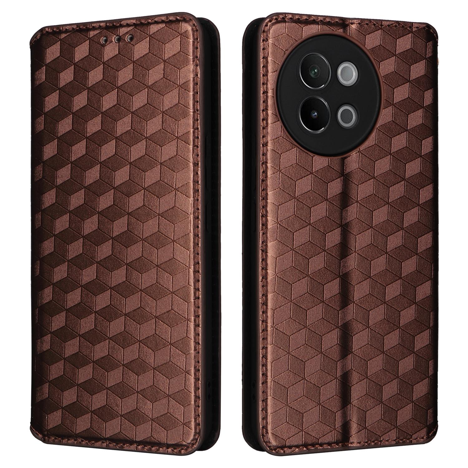 For vivo S18e 5G Leather Case Magnetic Closure Phone Cover Rhombus Pattern F