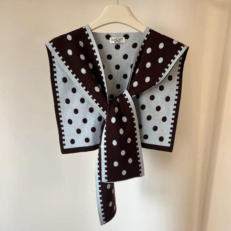 

Polka Dot Knitted Shawl Versatile Scarf For Women Spring Autumn Versatile Thick Warm Paired Camisole Korean INS Style синий