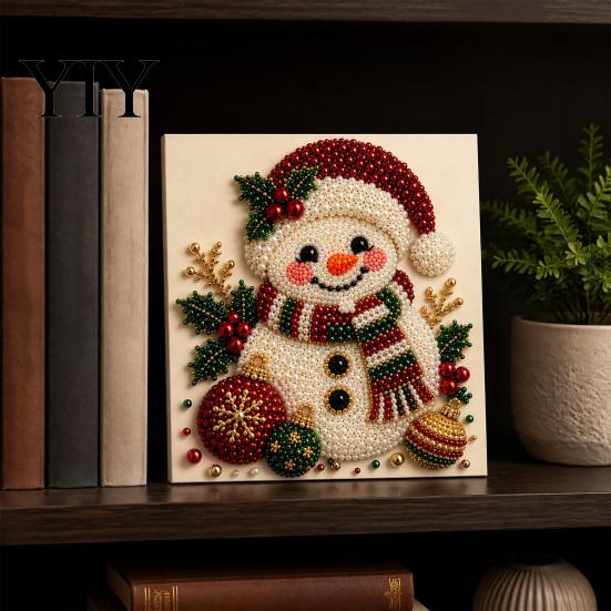 Numbered Canvas Painting Christmas Faux Pearl Art Kit, Santa Snowy Cottage DIY Kits for Adults 3D Bead Craft Set Adults, Home Winter Holiday