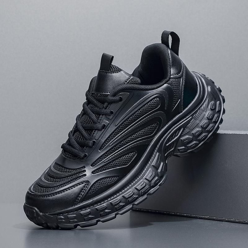 Men Pure Black Chunky Sneakers Casual Sports Shoes Thick Soles Platform Fashion Trend Shoes
