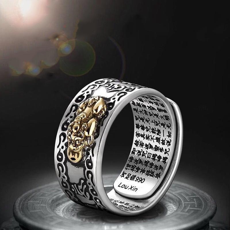 Anillo Pixiu Feng Shui Chino Plata Plateada Monedas de Cobre Anillos Ajustables para Mujeres Hombres Amuleto Riqueza Joyería de la Suerte Regalo de Cumpleaños