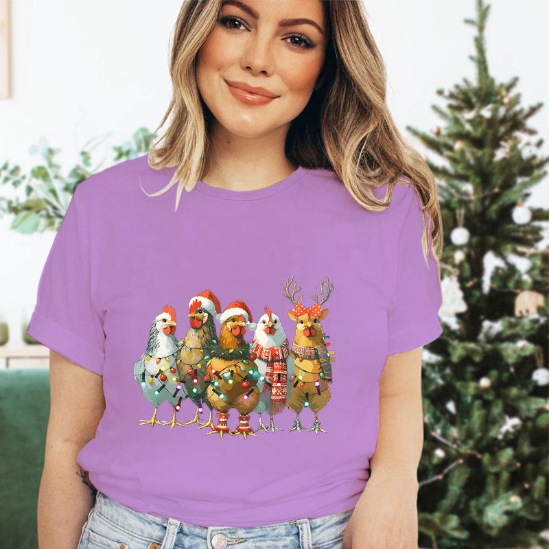

Праздничная футболка Женская С Рождеством Курица Мультяшные футболки Любителям Деревенской Жизни Подарок на Рождественскую Вечеринку Базовые Топы XXS