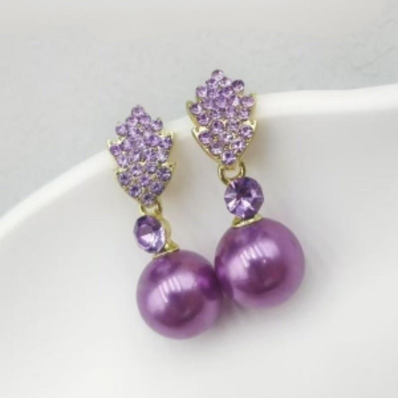 

Luxury Romantic Purple Shining Brightly Full Zircon Leaves Pearl Pendant Dangle Earrings for Women Wedding Bride Charm Jewelry