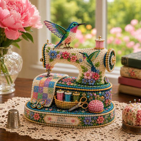 Yousheng Tiny 3D Beaded Sewing Machine DIY Kit for Kids & Adults, Exquisite Hummingbird Handmade Bead Craft Set, Stress Relief Creative DIY