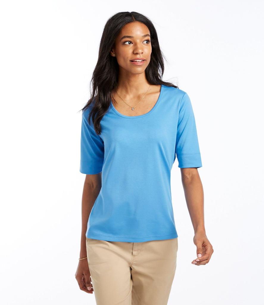 LL Bean Pima Cotton Elbow Scoop US Fit 1000034785 Women's Tee, Sleeves, Neck, Regular, XS, Azalea, Pink,