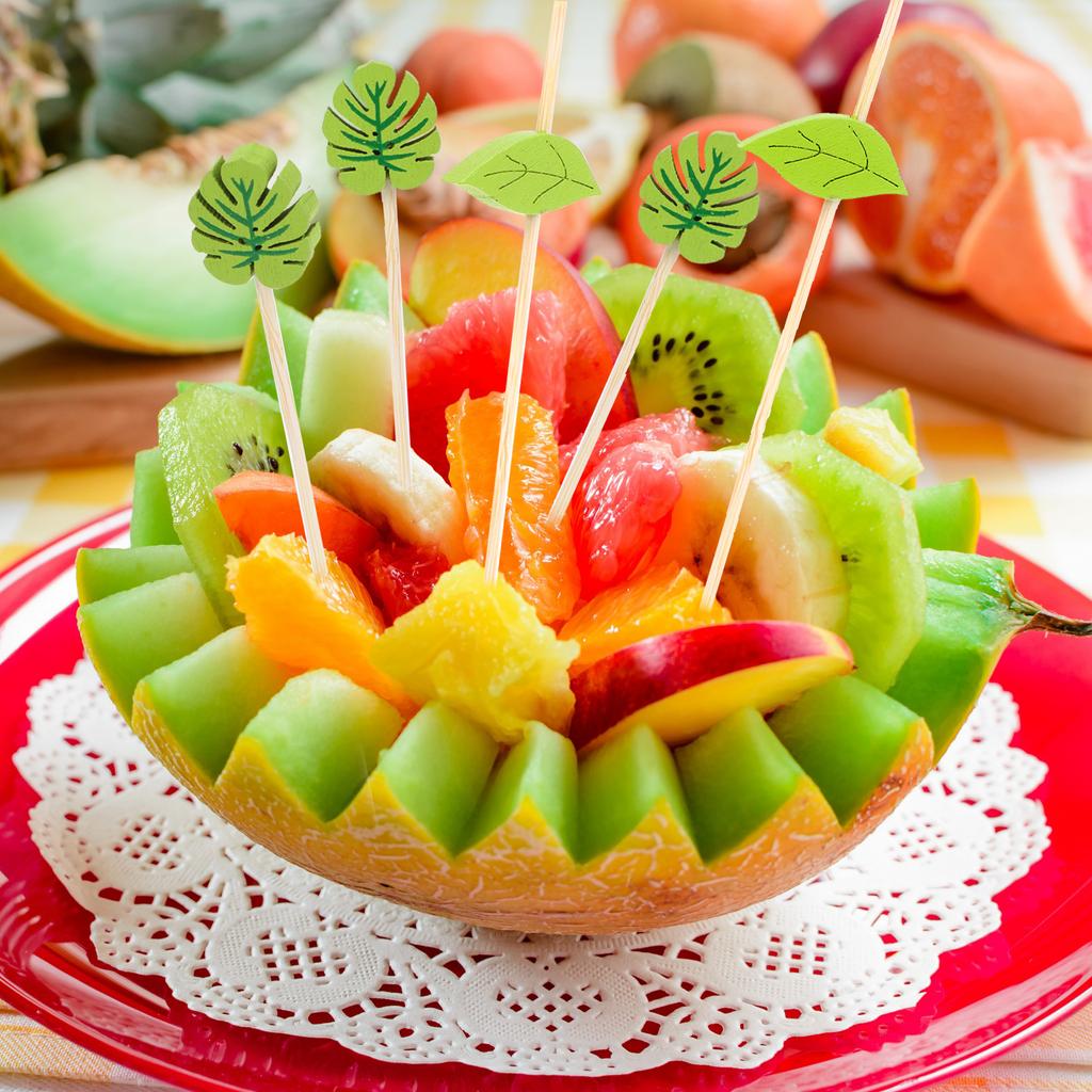 200Pcs Disposable Green Leaf Cocktail Picks Plam Leaf Handmade Toothpicks Bamboo