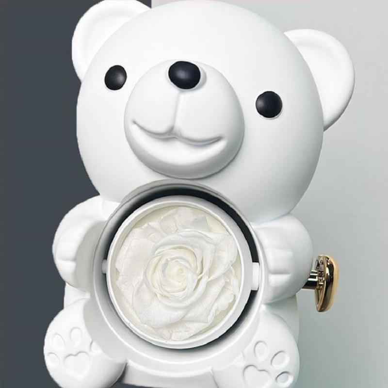 Ny Roterende Klemmebjørn Rose Smykkeskrin Evig Blomst Gaveeske til Jente Morsdag Valentinsdag Julegave