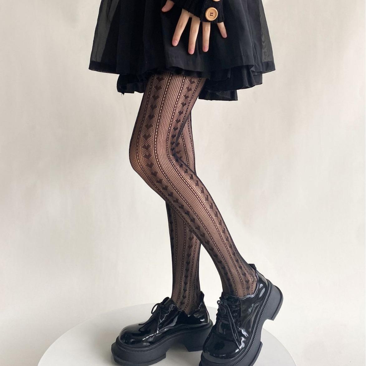 

Сетчатые колготки с принтом в виде сердца, ажурные кружевные нейлоновые колготки в стиле Лолиты, чулки, нижнее белье, чулочно-носочные изделия, женские колготки в японском стиле