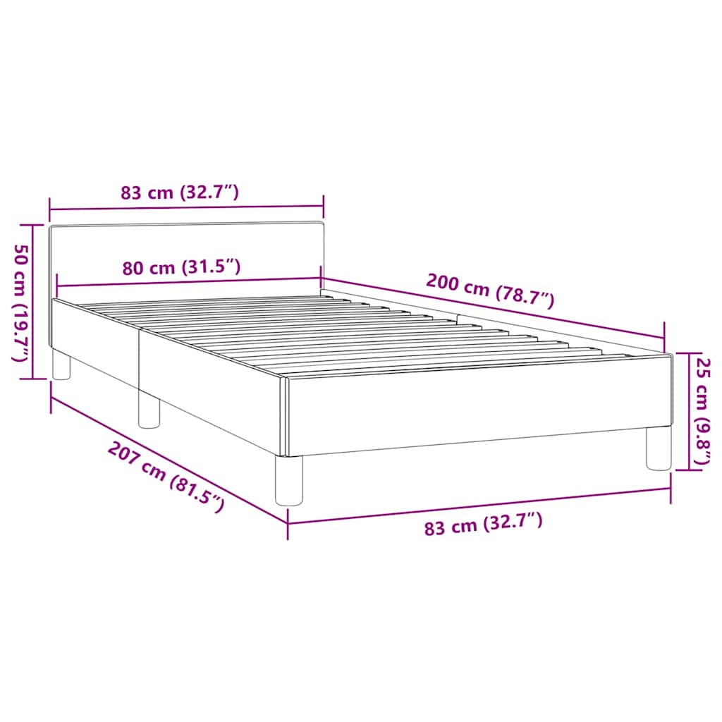 Bed Frame with Headboard without Mattress Black 80 x 200 cm Fabric