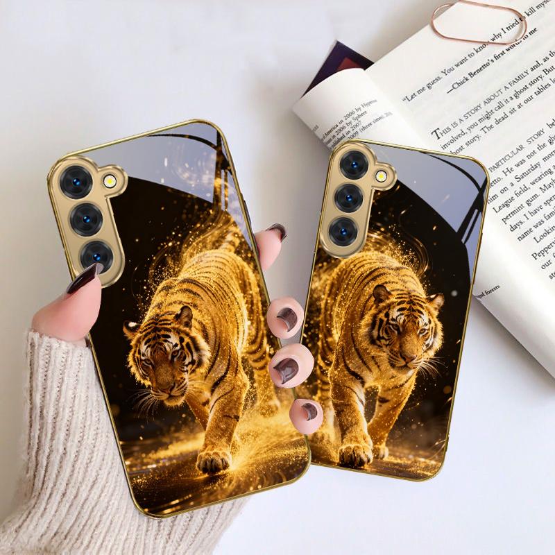 The Tiger of Strength For Samsung Galaxy S26 S20 FE S21 S22 S23 Plus S24 Ultra S25Ultra S21+ S22Plus Golden Glass Phone Case