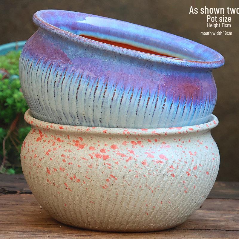 Stor Handgjord Keramik Kruka för Suckulenter och Grönska, Andningsbar Lerkruka i Lila Lera