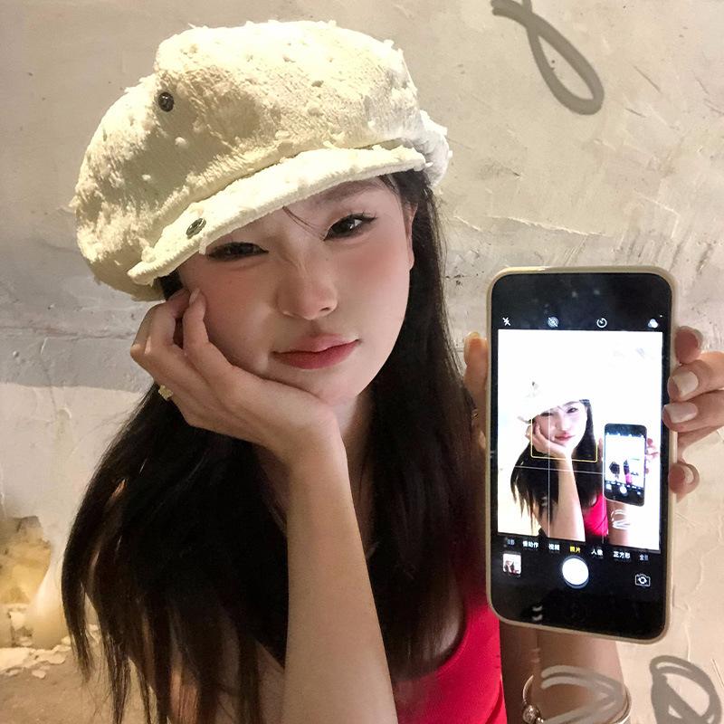 White Reverse Wearing Small Fresh Star Anise Beret Women'S Spring And Summer Literary Versatile Thin Breathable Duck Tongue Painter Hat