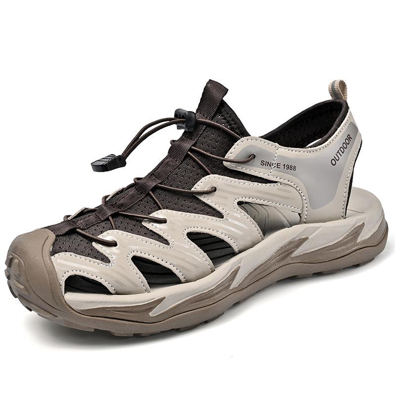 

Large size beach shoes men s summer new sandals non-slip, breathable and wear-resistant outdoor mountaineering quick-drying wading 38 бежевый