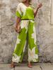 2026 Summer V-Neck Batwing Sleeve Printed Long Pants Fashion Two-Piece Set