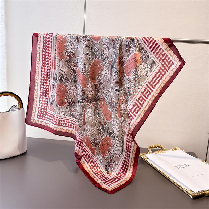 71Cm small square scarf imitation silk scarf headscarf interwoven plaid printing neck protection scarf professional versatile scarf scarf scarf