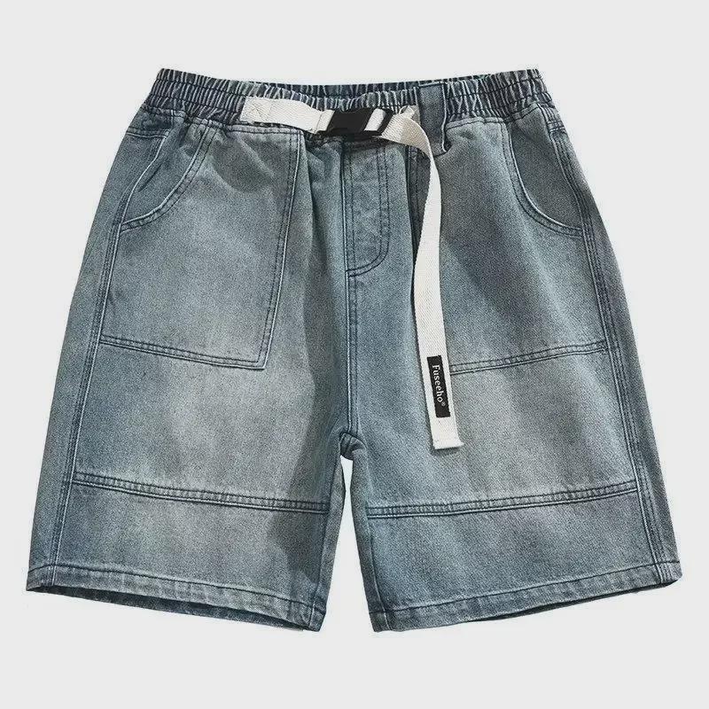 Men's Summer Hip-Hop Denim Shorts: Japanese Trend, Loose-Fit Casual Five-Point Workwear