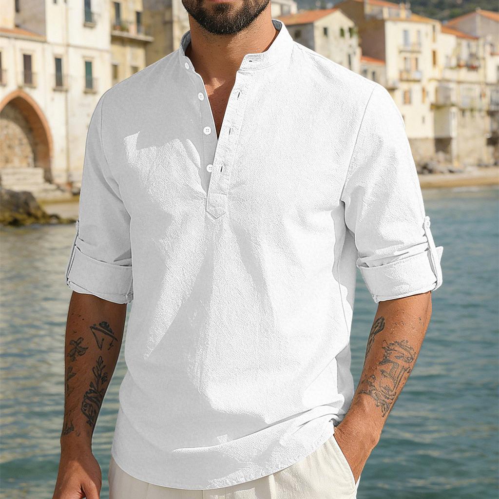 New Men's Casual Blouse Cotton Linen Shirt Loose Tops Long Sleeve Tee Shirt Spring Autumn Casual Handsome Men's Shirts