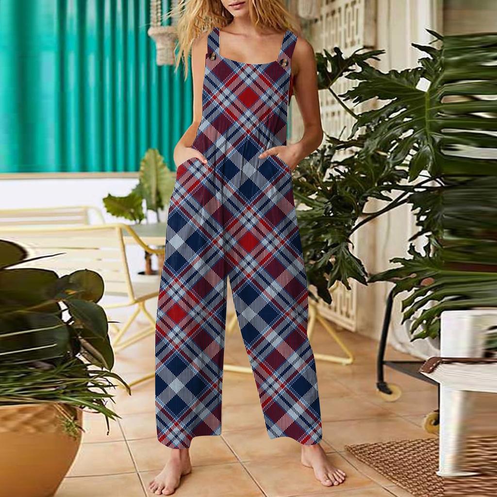 Women's Casual Jumpsuit Sleeveless Gradient Stripe Printed Cotton Jumpsuit