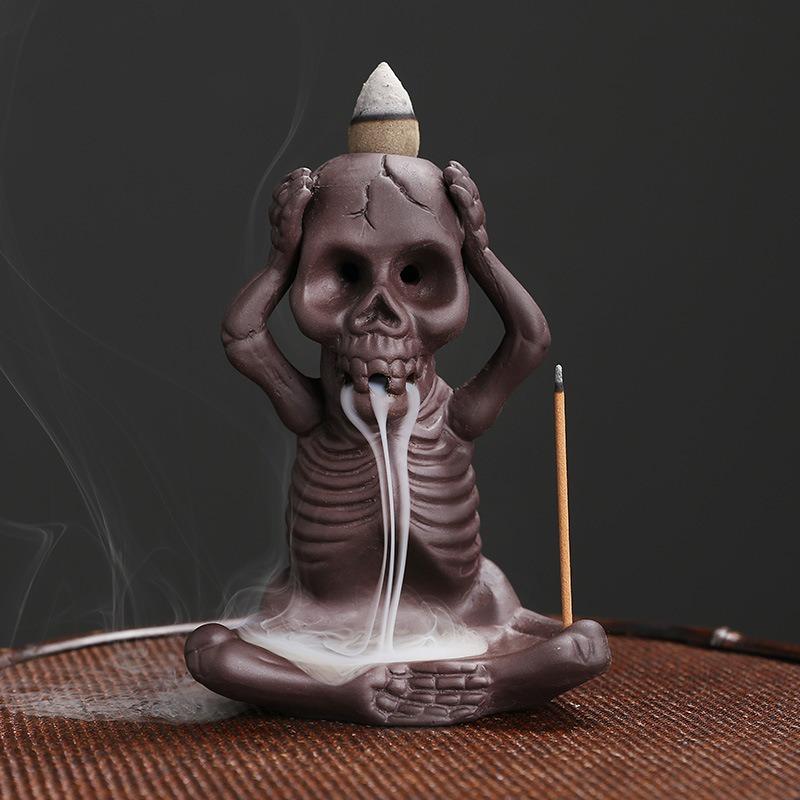 Original purple sand backflow incense burner Halloween gift, skull little ghost backflow incense incense burner ornament