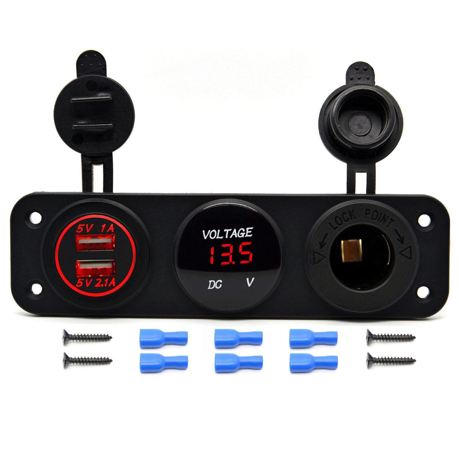 

Панель 3 в 1, 12 В, 3,1 А, двойной USB-разъем для автомобильного зарядного устройства, розетка, светодиодный вольтметр, адаптер питания для грузовика, лодки, автофургона красный