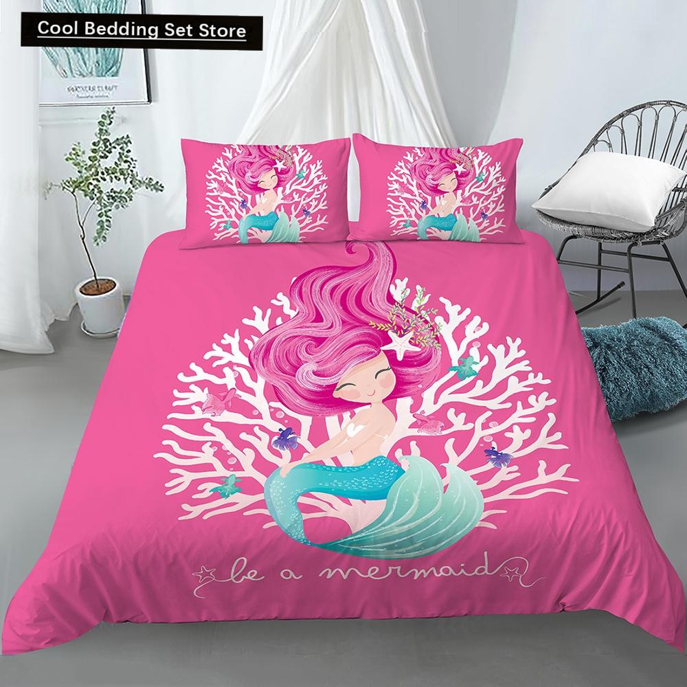 Bedding Set Crib Duvet Cover For Baby Kids Children Cartoon Mermaid Girls Princess King Queen Twin 2/3Pcs Polyester Quilt Cover