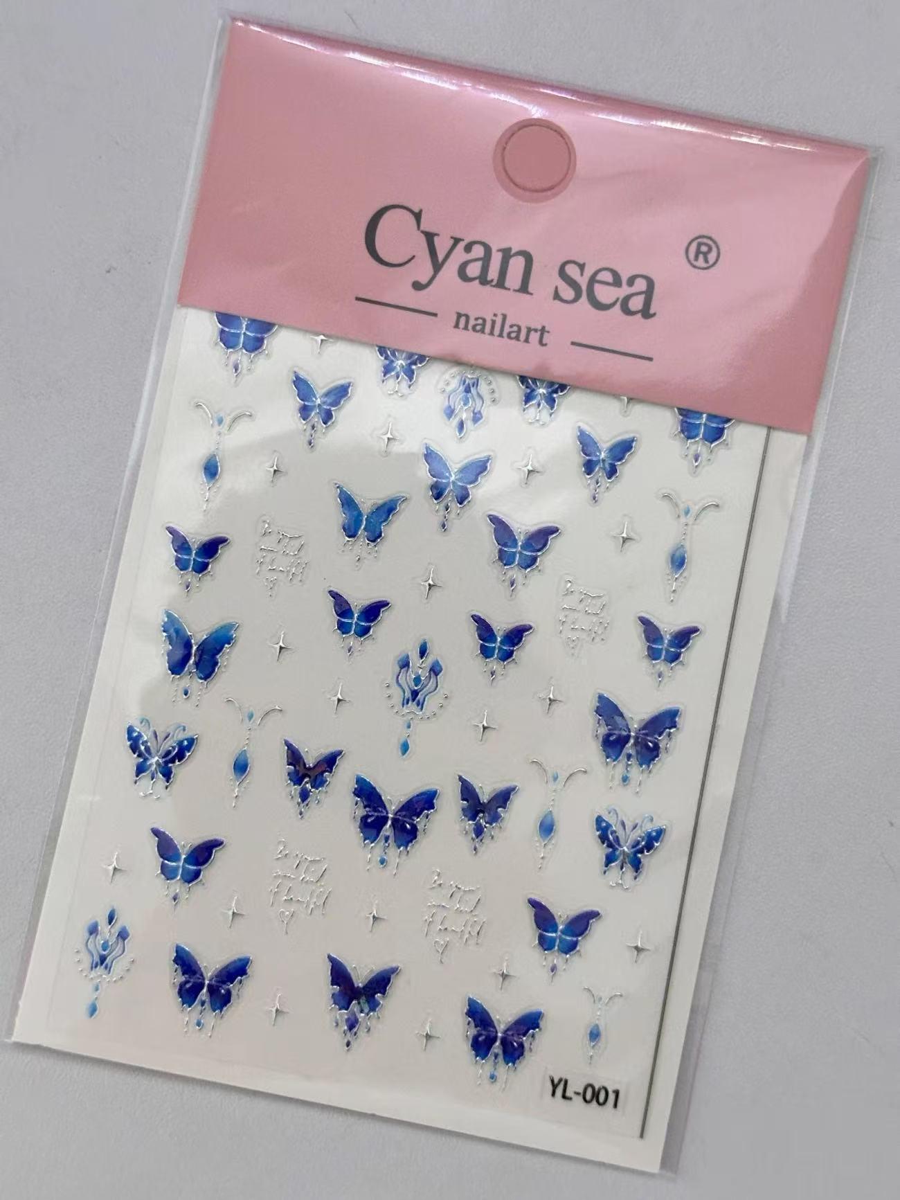 New Blue Butterfly Cat Eye Nail Stickers - Flashy Fairytale Design for DIY Nail Art Starry Blue Butterfly [1 sheet]