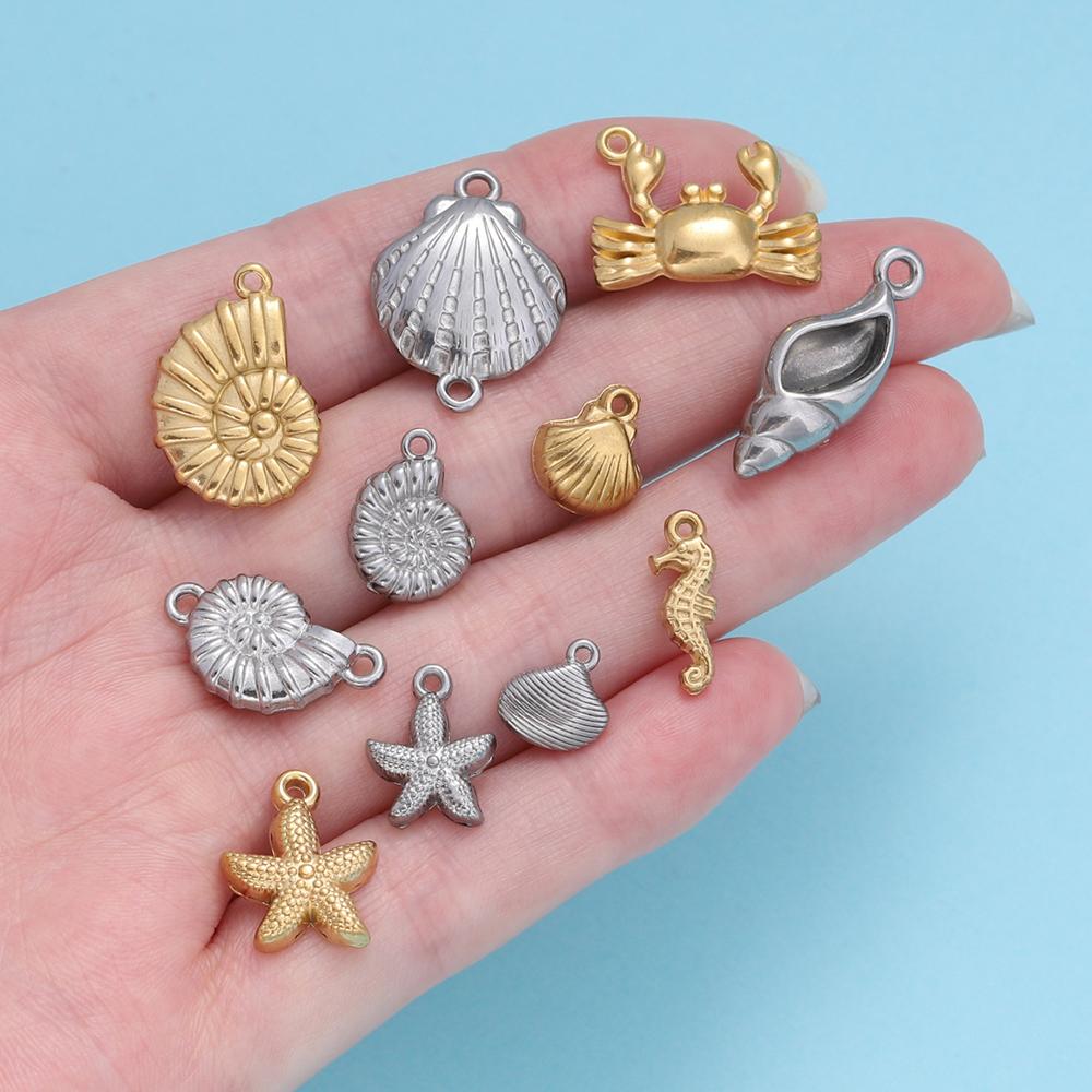2Pcs Stainless Steel Ocean Theme Shell Starfish Turtle Conch Charms for DIY Handmade Earring Necklace Bracelet Jewelry Making