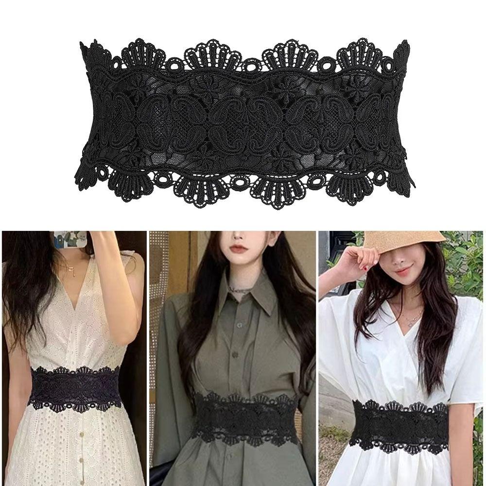 PU Leather Lace Wide Belt Elastic Corset Belt Y2K Women's Belt  Dress Accessories