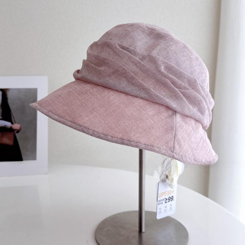 High-end Korean-style Summer Cotton Linen Slouchy Bucket Hat for Women Minimalist Breathable Sun Protection Caps